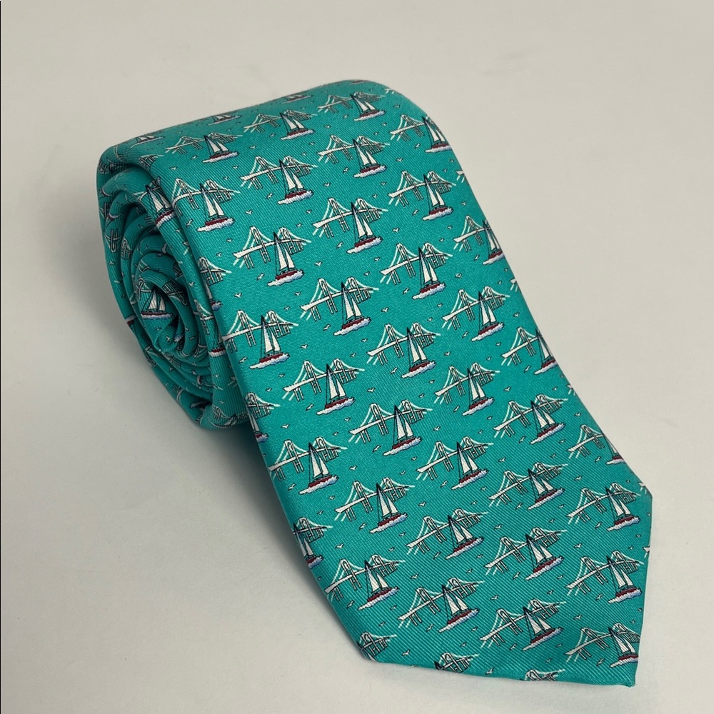 Vineyard Vines Teal Michael Hayes Custom Collection Tie Bridge Print